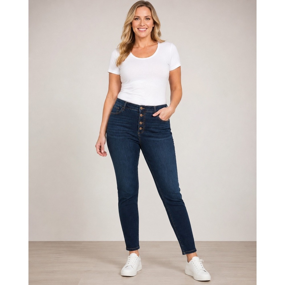 LC Lauren Conrad Women's Dark Wash Skinny Jeans Button Fly Stretch